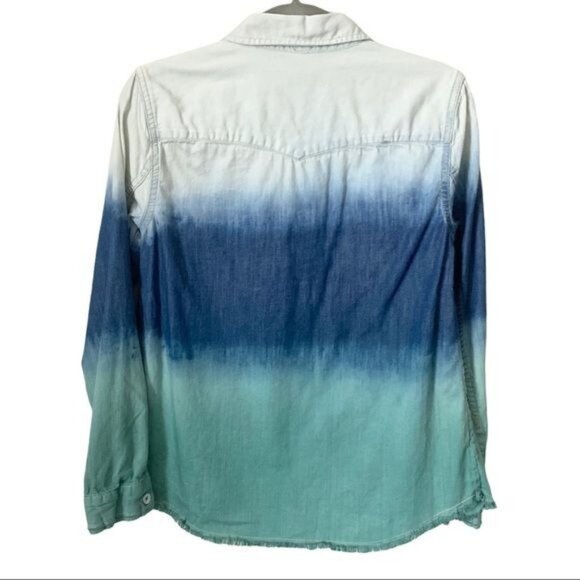 Free People Before Sunrise Ombré Button Down Raw Hem Top - Picture 3 of 10